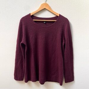 100% Cashmere Burgundy Scoop Neck Long Sleeve Knit Sweater, Women's Large